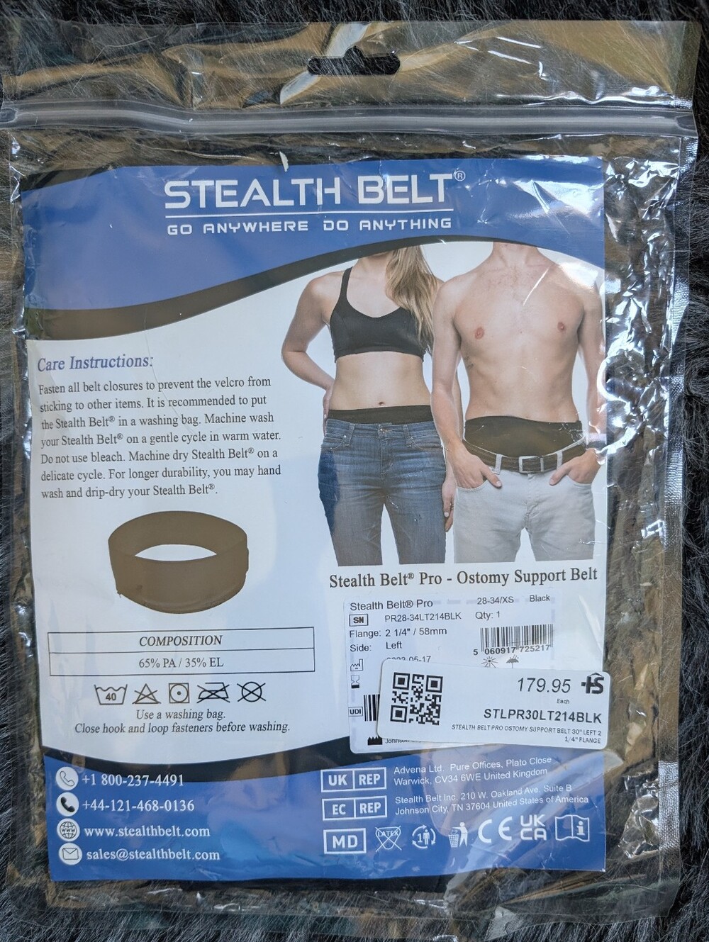 Stealth Belt Pro Ostomy Support Belt - Black 30"